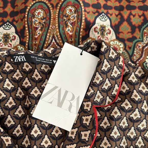 Zara Top Satin Blouse Geometric Print Shirt Size S • NEW WITH TAGS • - Picture 6 of 10